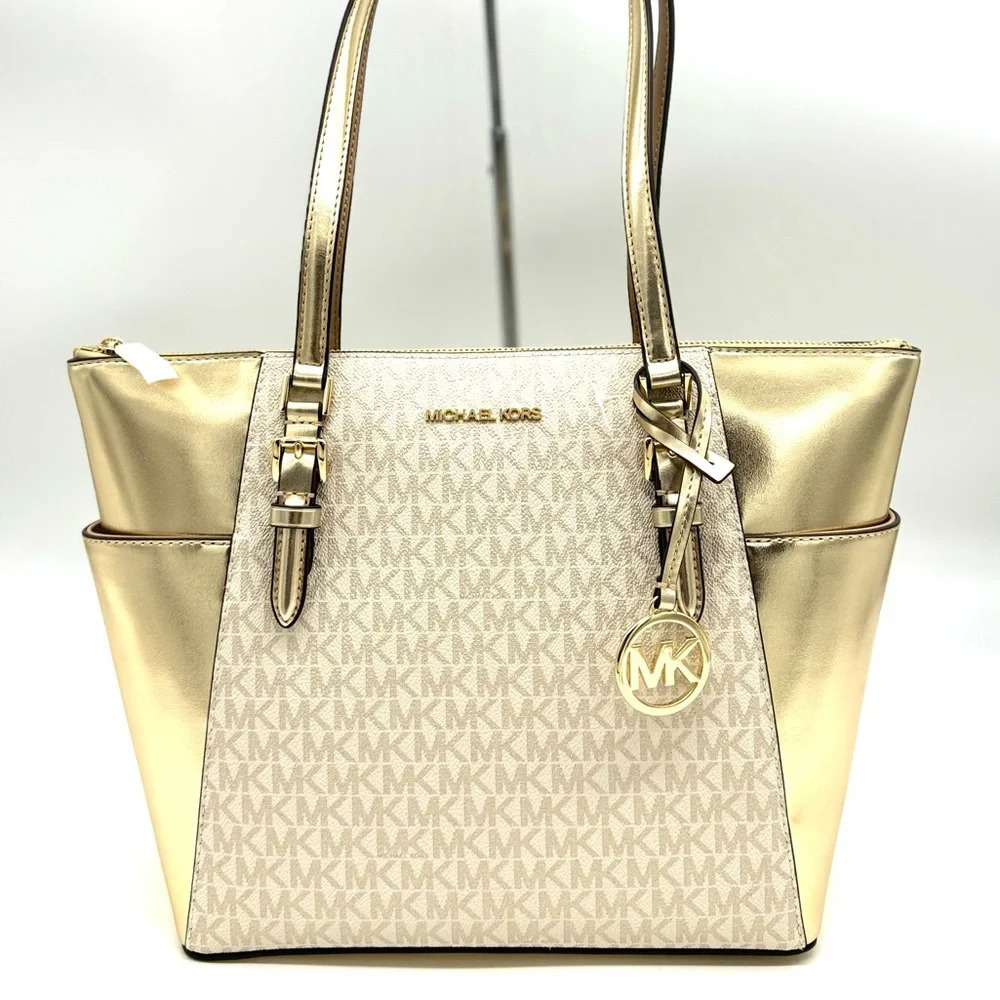 Michael Kors Large Charlotte TZ Tote Bag Gold (NWT)